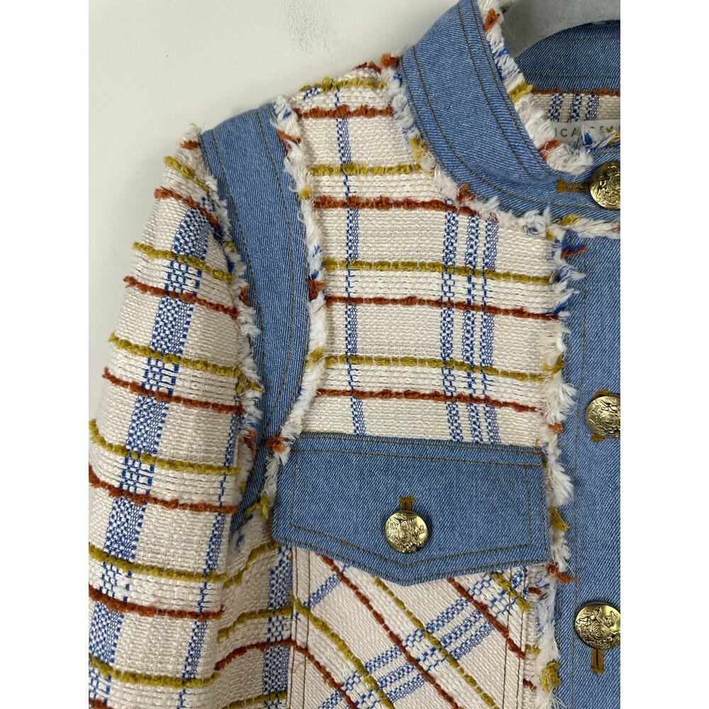Veronica Beard Nilaja Cropped Jacket in Multi Plaid Size 6 Denim Trim EUC - Picture 8 of 9
